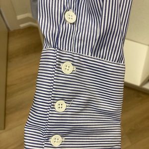 Beautiful blue and white Pomander Place blouse.